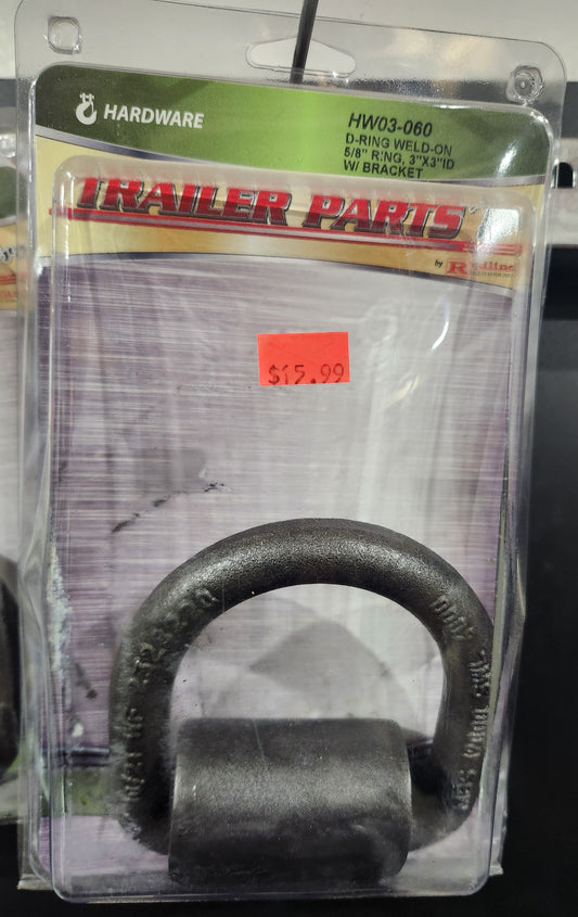 D-Ring Weld-On 5/8" Ring, 3"x 3" ID W/Bracket