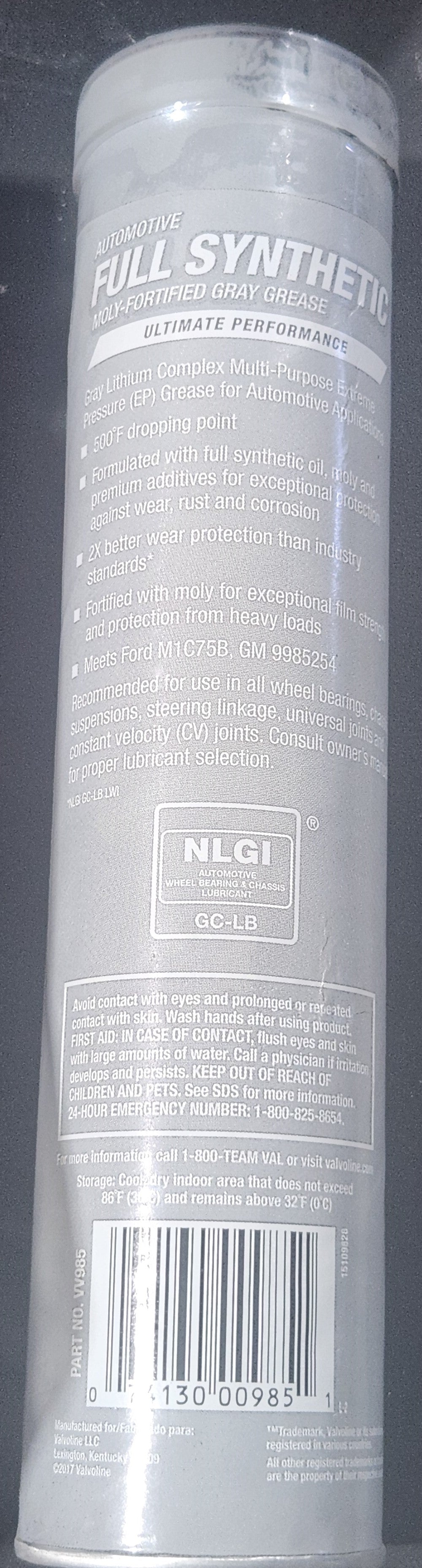 Valvoline Automotive Full Synthetic Molly-Fortified Grey Grease