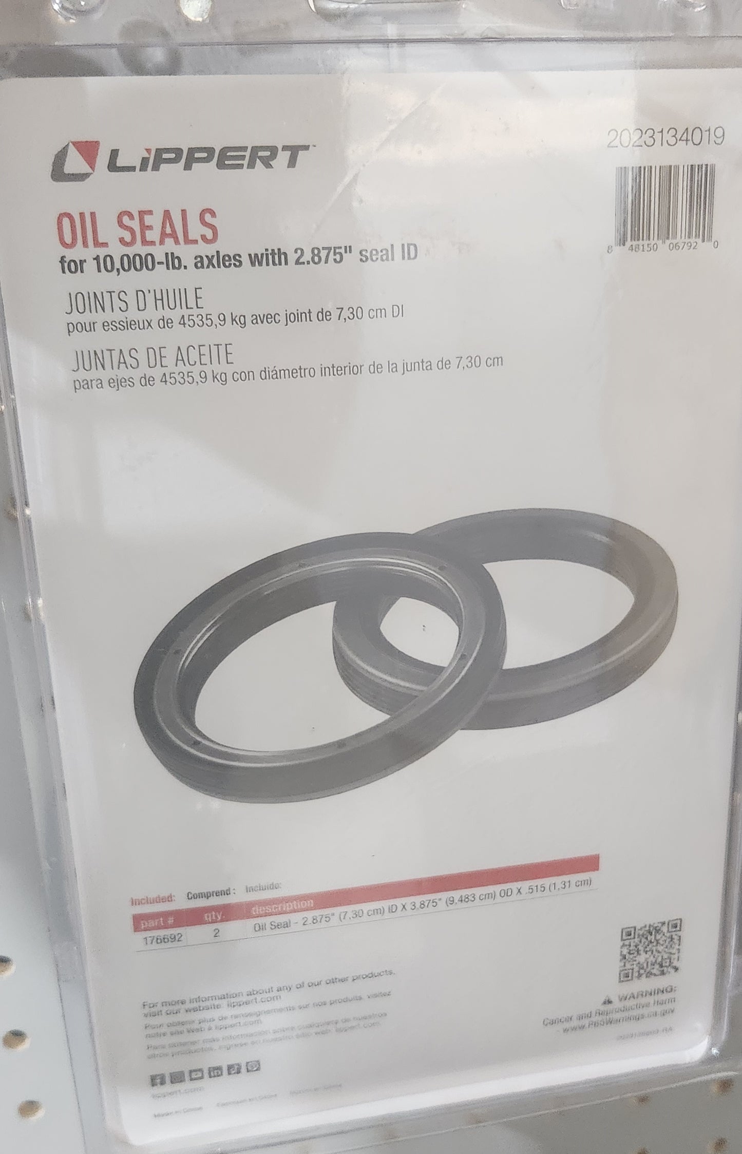 Lippert Oil Seals for 10,000# axels with 2.875" seal ID