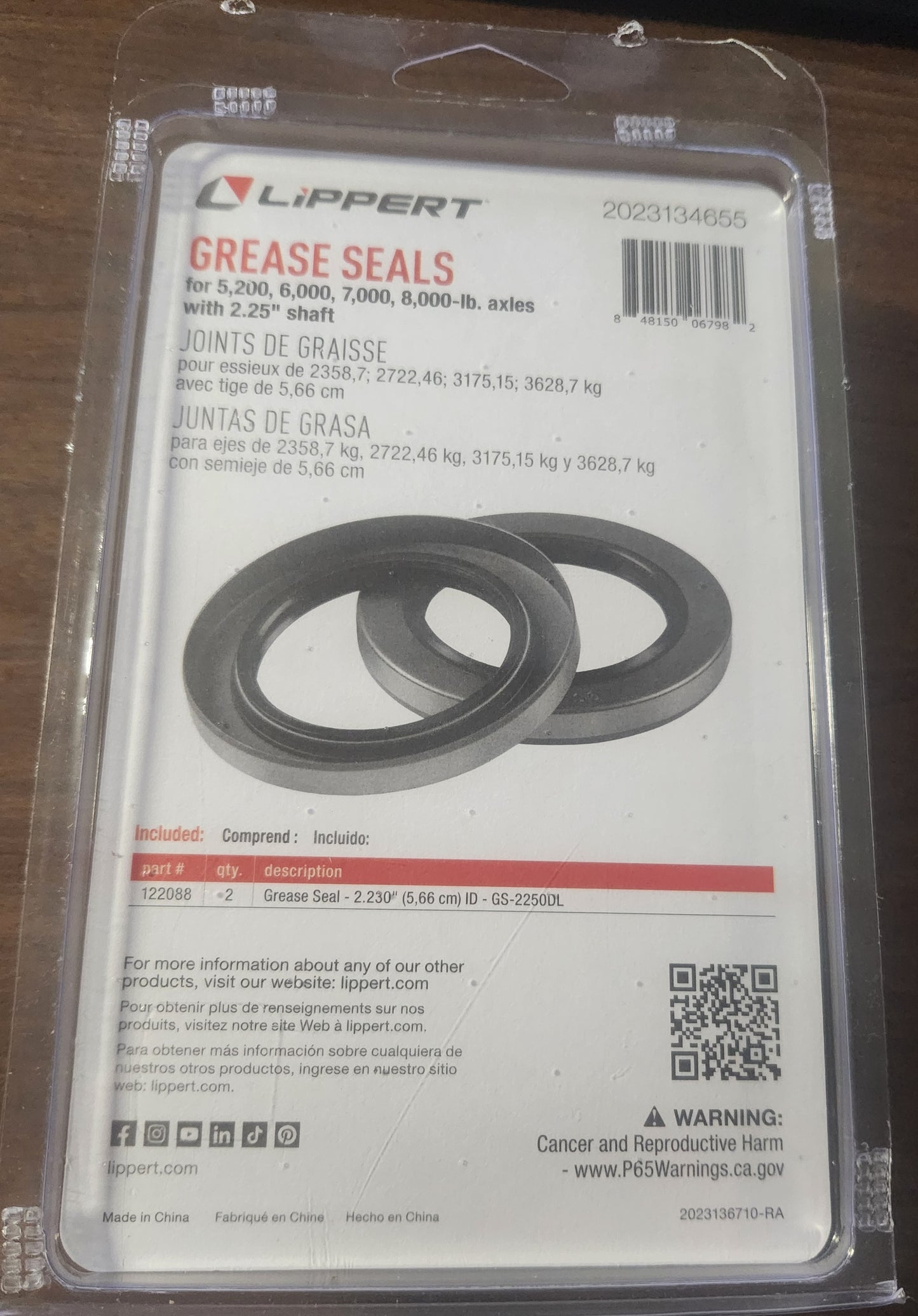 Lippert Grease Seals for 5,200#, 6,000#, 7,000#, 8,000# axels with 2.25" shaft
