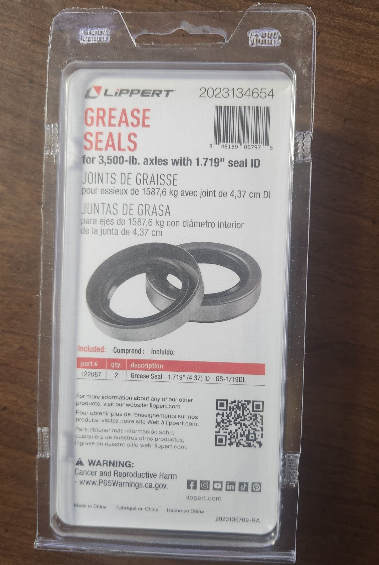 Lippert Grease Seals for 3,500# axels with 1.719" seal ID