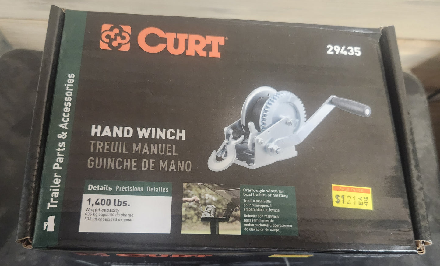 CURT 29435 1400-lb. Hand Crank Winch with 20' Strap