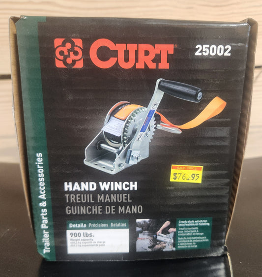 Hand Crank Winch with 15' Strap & Bow Loop (900 lbs, 6.5" Handle) #25002