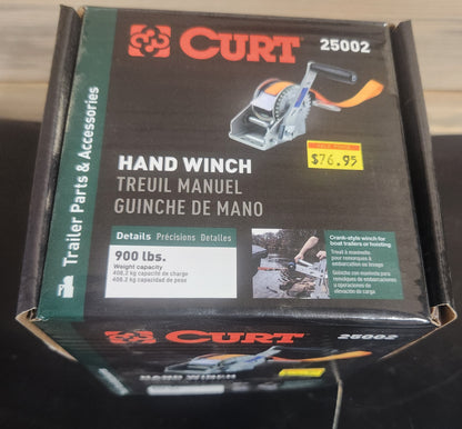 Hand Crank Winch with 15' Strap & Bow Loop (900 lbs, 6.5" Handle) #25002