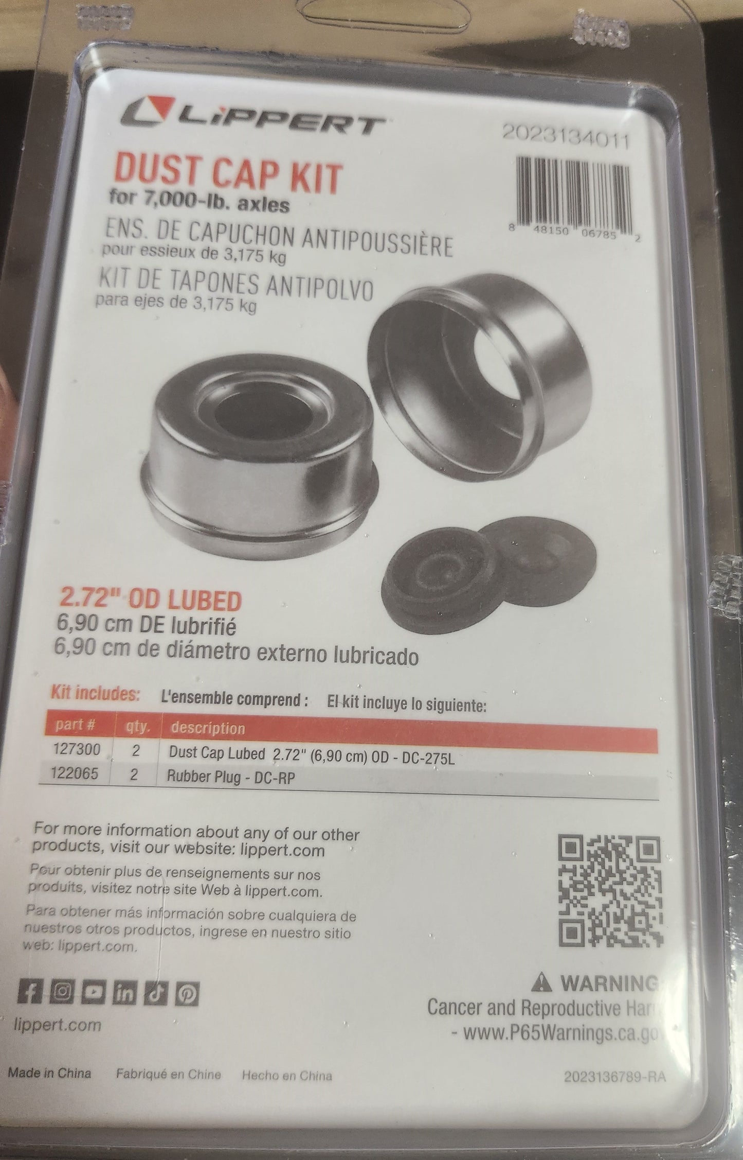 Lippert Dust Cap with Rubber Plug Kit For 7,000# axels Part #2023134011