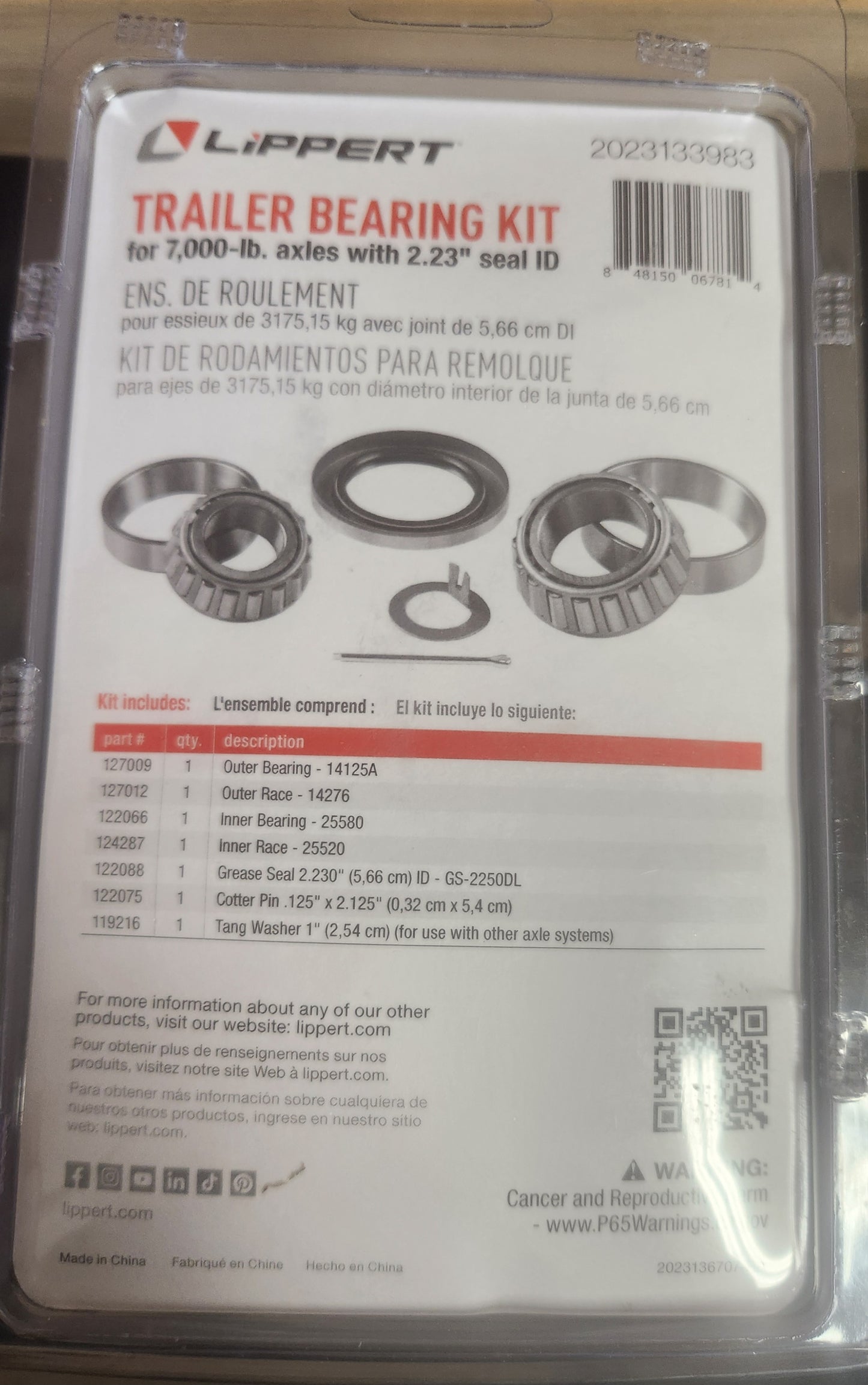 Lipper Bearing Kit Fits-7k Axels Part# 2023133983